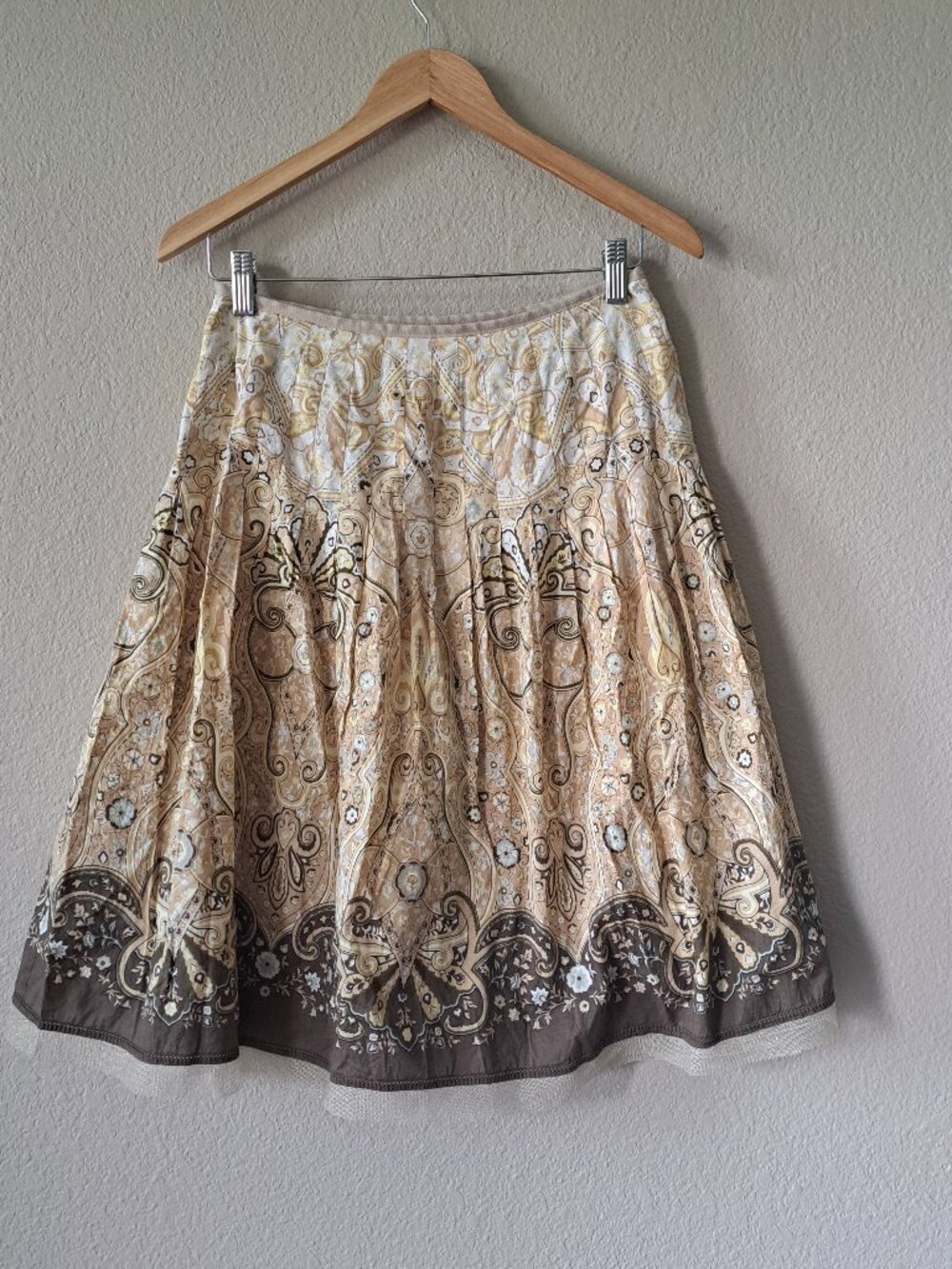 Talbots 00s Vintage Brown & Gold Drop Waist Skirt Size 4P